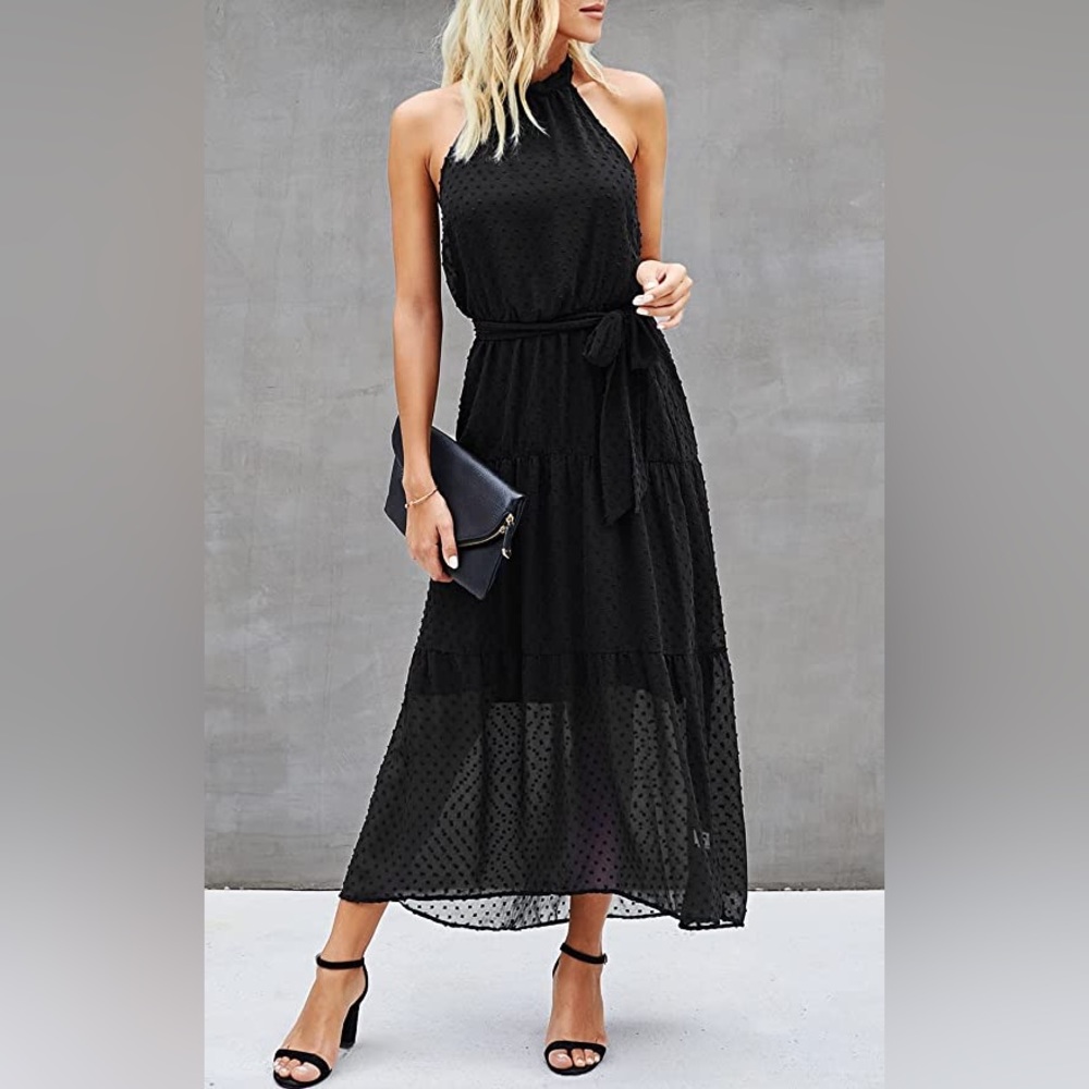 Belted Halter Neck Sleeveless, Backless Maxi Dress